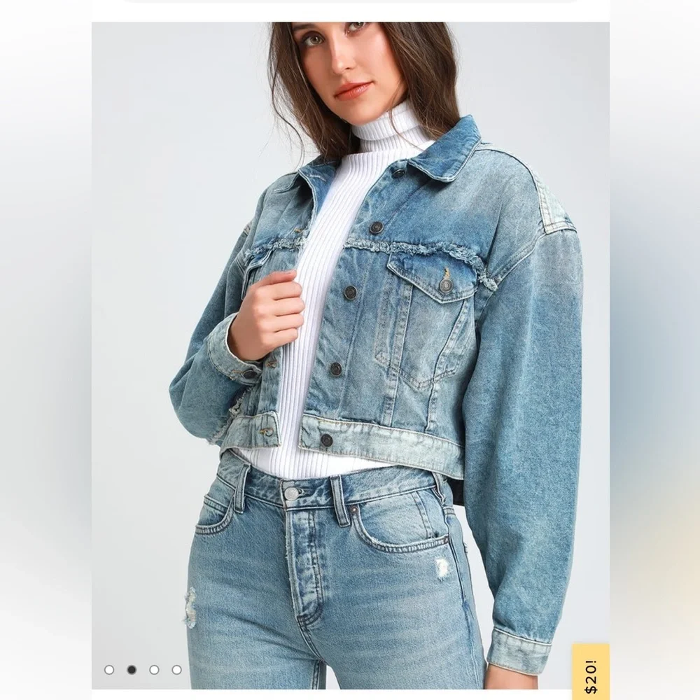 Free People Bedford Distressed Medium Wash Cropped Jacket Size Small - Picture 2 of 13